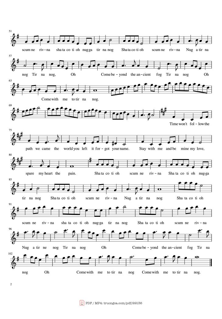 Page 2 of the piano sheet music PDF – Tír na nÓg Violin by Celtic Woman