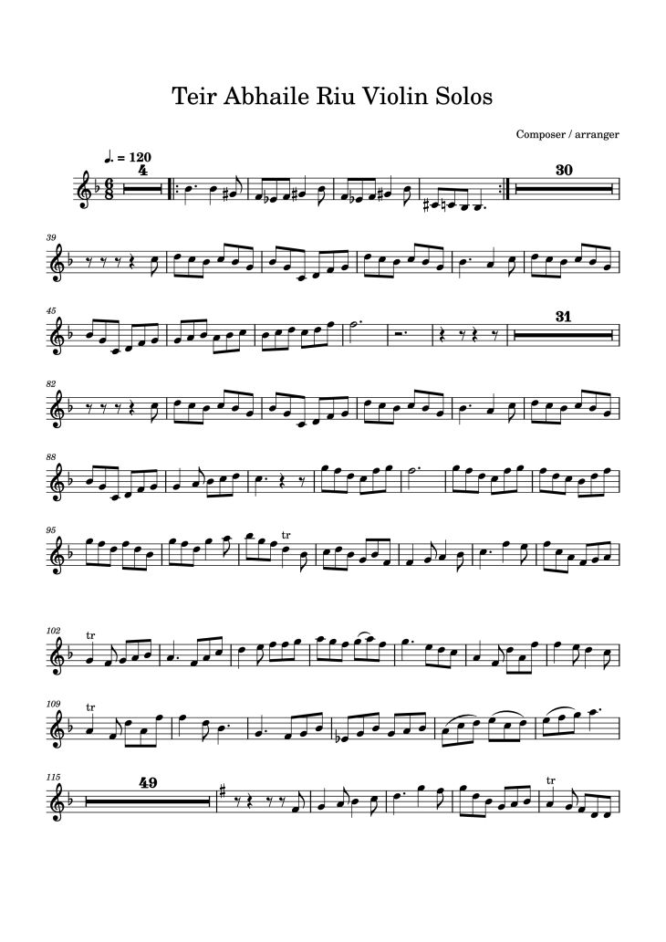 Page 1 of the piano sheet music PDF – Teir Abhaile Riu Violin Solos by Composer / arranger