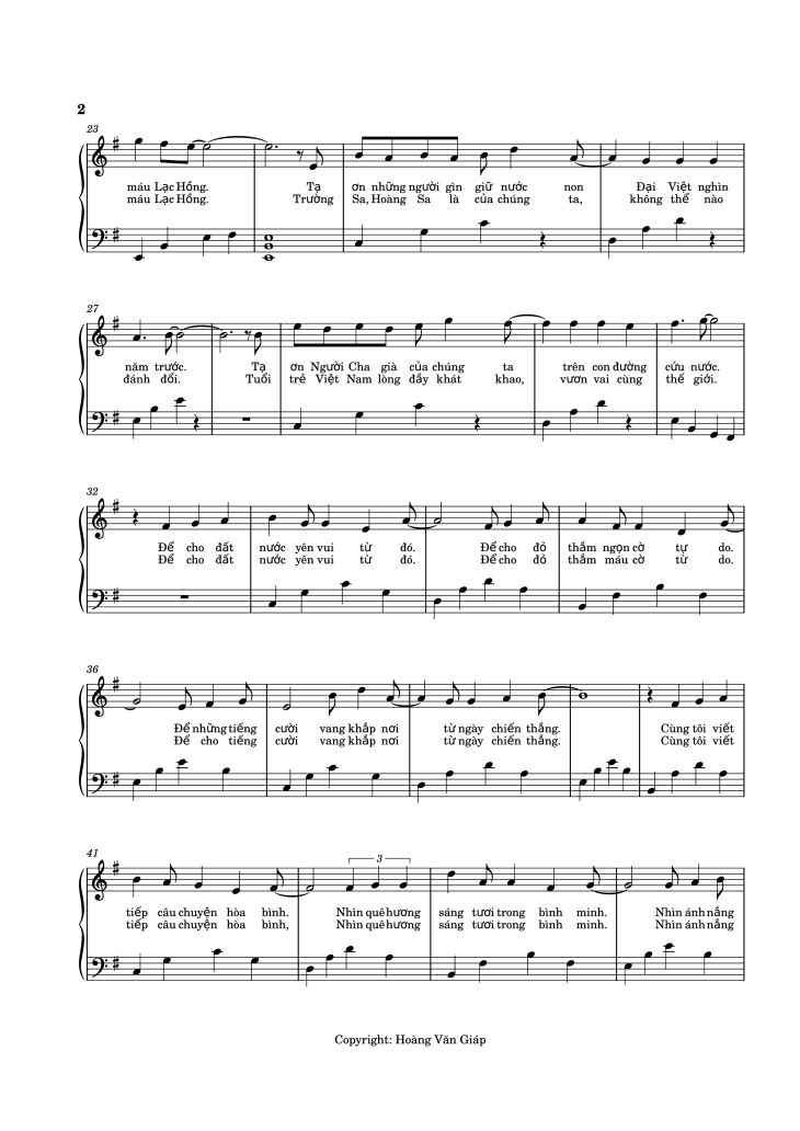 Page 2 of the piano sheet music PDF Piano – Viết tiếp câu chuyện hòa bình Piano by Nhạc và lời: Nguyễn Văn Chung