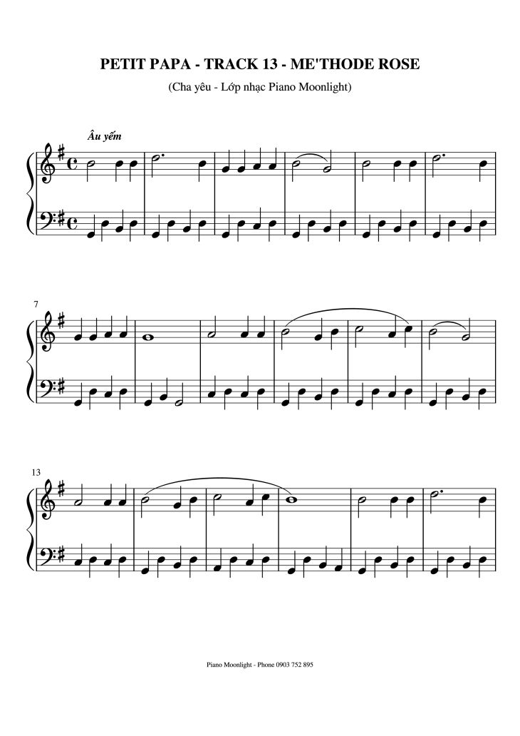 Page 1 of the piano sheet music PDF Piano – Petit PAPA Cha Yêu Piano by Method Rose