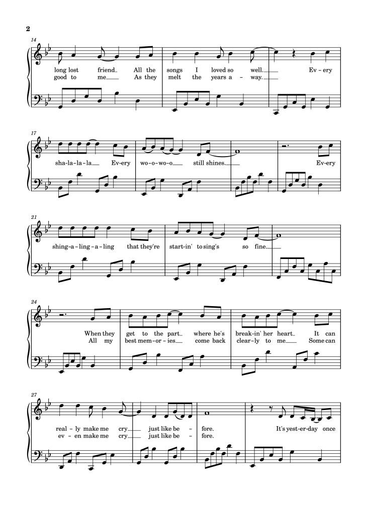 Page 2 of the piano sheet music PDF Piano – Yesterday Once More Piano by The Carpenters