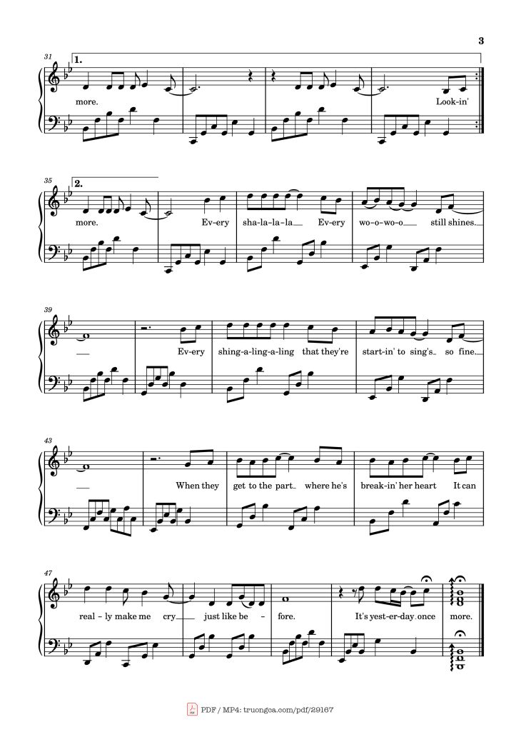 Page 3 of the piano sheet music PDF Piano – Yesterday Once More Piano by The Carpenters