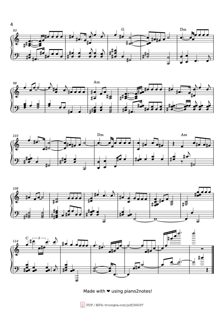 Page 4 of the piano sheet music PDF Piano – Tình Nhạt Phai Piano (一起走过的日子) by Andy Lau