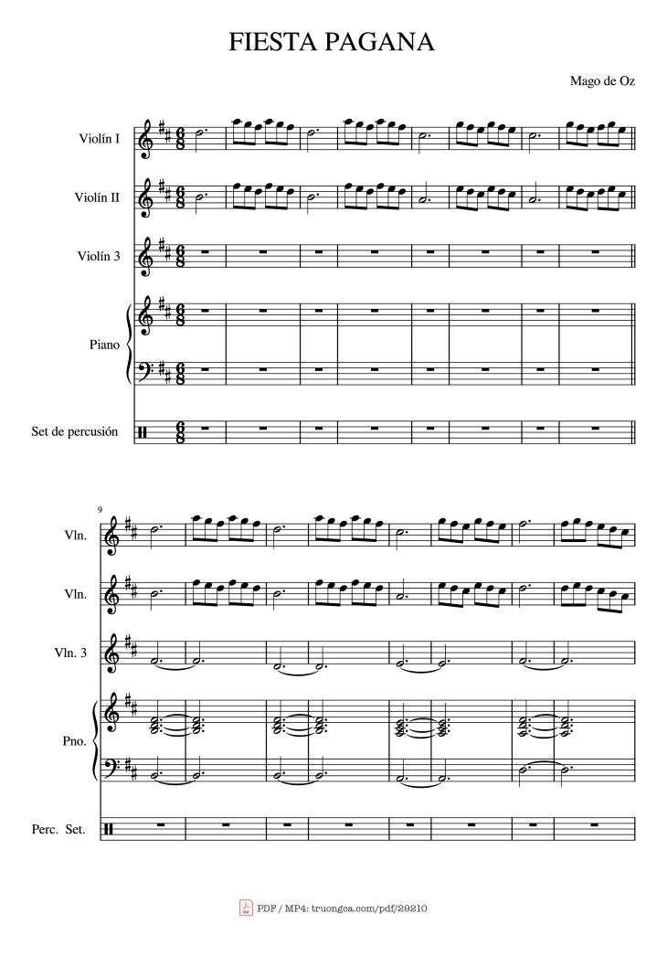 Page 1 of the piano sheet music PDF Piano – FIESTA PAGANA Piano by Mago de Oz