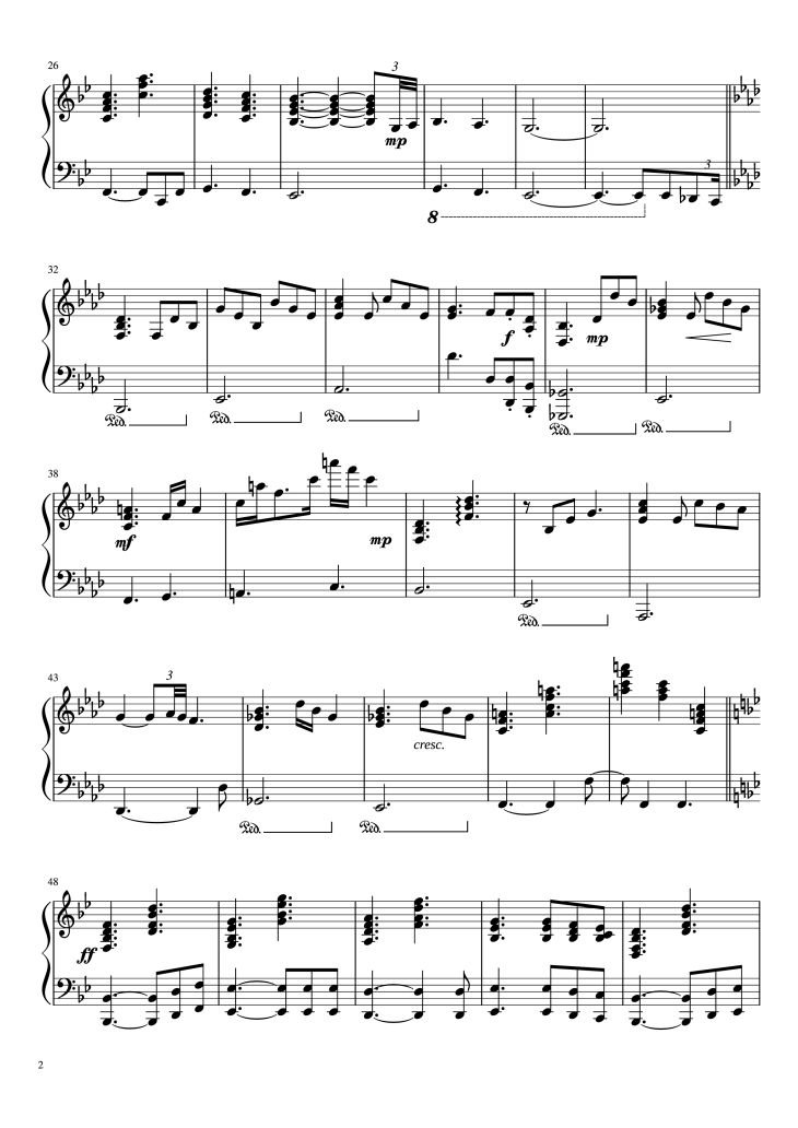 Page 2 of the piano sheet music PDF Piano – Perfect Day Piano by Lou Reed Transcribed by Trumpetdude315