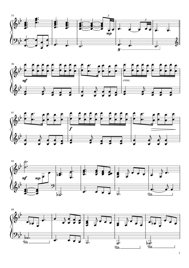 Page 3 of the piano sheet music PDF Piano – Perfect Day Piano by Lou Reed Transcribed by Trumpetdude315