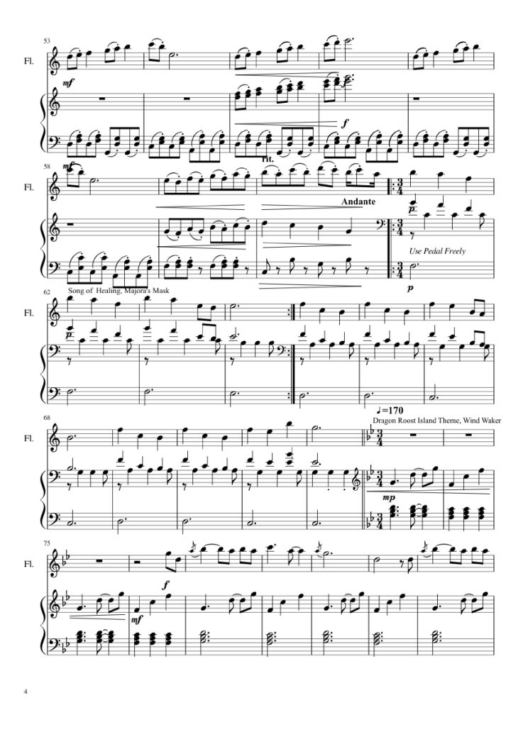 Page 4 of the piano sheet music PDF Piano – Zelda Medley Piano by Undefined