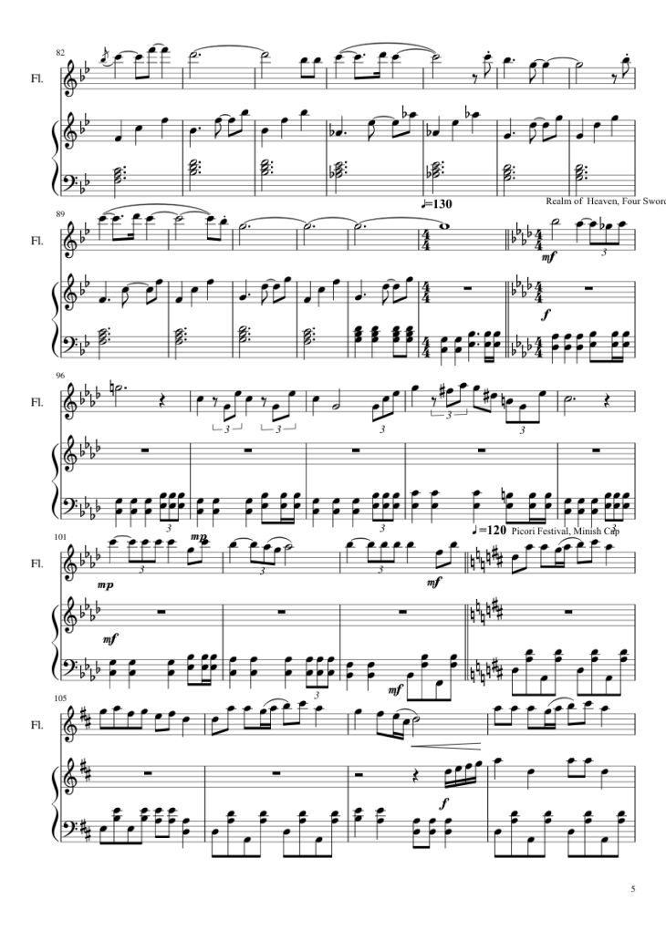 Page 5 of the piano sheet music PDF Piano – Zelda Medley Piano by Undefined