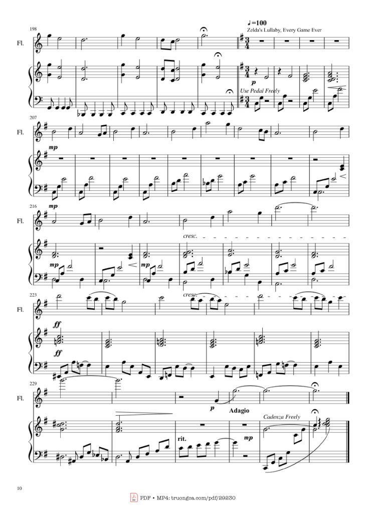 Page 10 of the piano sheet music PDF Piano – Zelda Medley Piano by Undefined