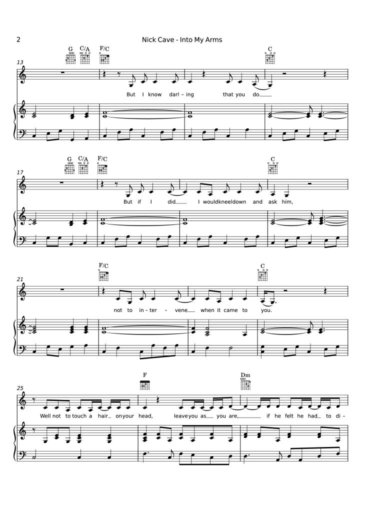 Page 2 of the piano sheet music PDF Piano – Into My Arms Piano by Nick Cave