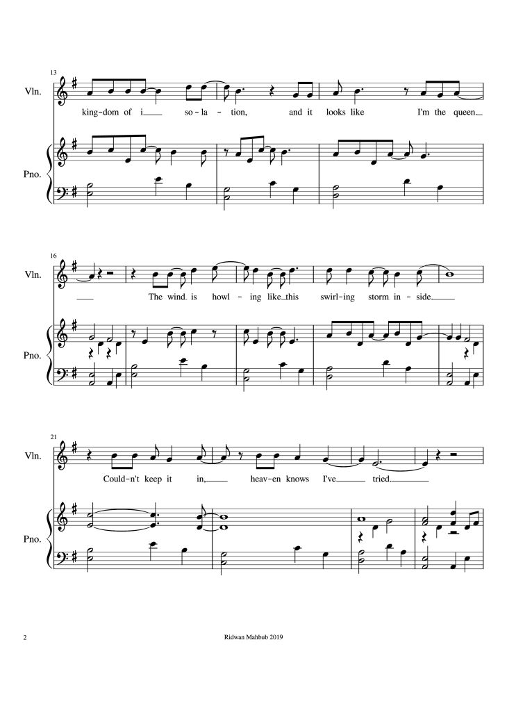 Page 2 of the piano sheet music PDF Piano – Let It Go Piano by Bobby Lopez