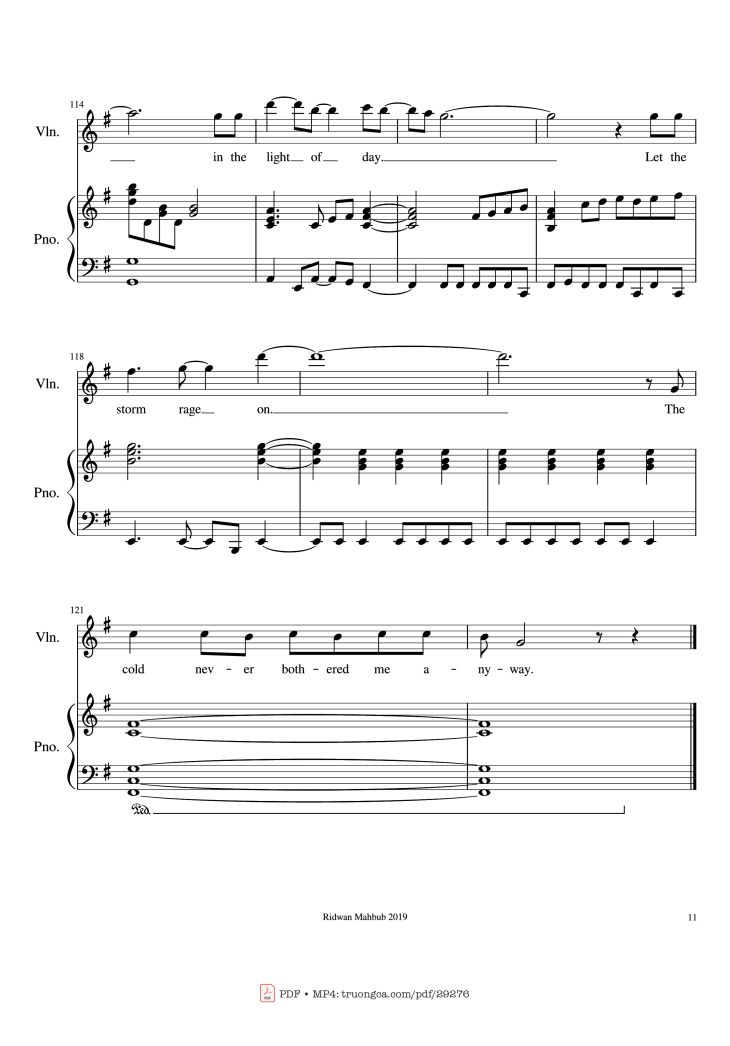 Page 11 of the piano sheet music PDF Piano – Let It Go Piano by Bobby Lopez