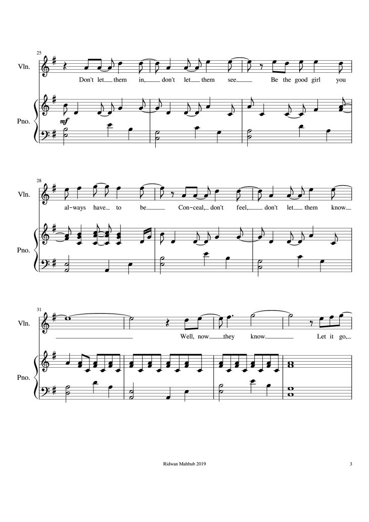 Page 3 of the piano sheet music PDF Piano – Let It Go Piano by Bobby Lopez