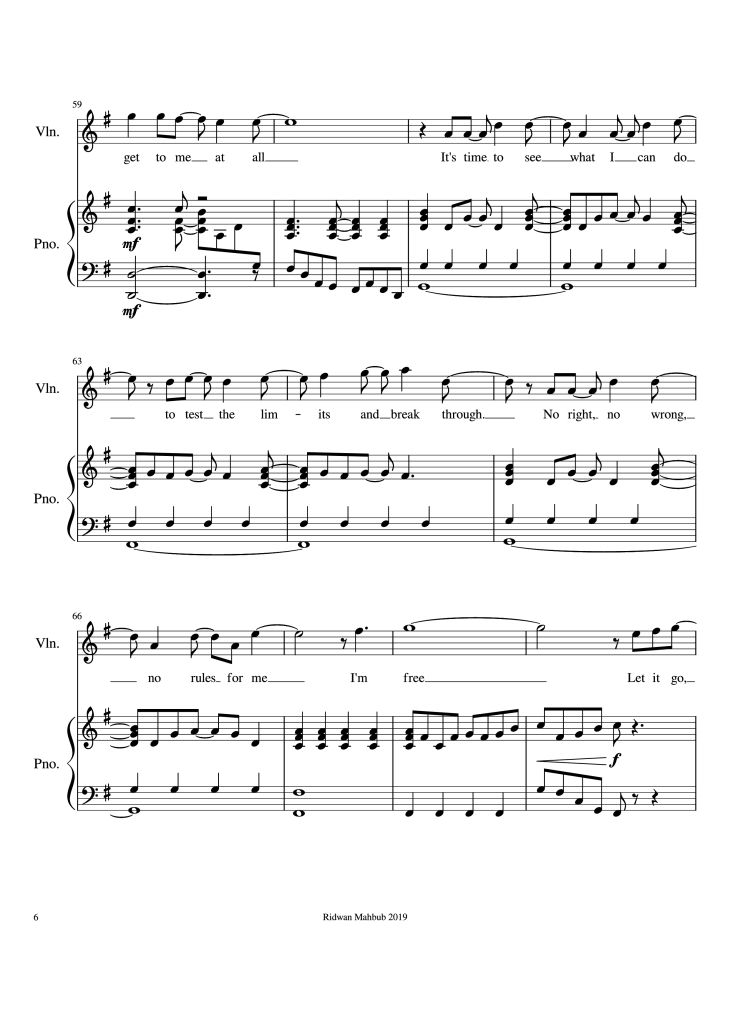 Page 6 of the piano sheet music PDF Piano – Let It Go Piano by Bobby Lopez