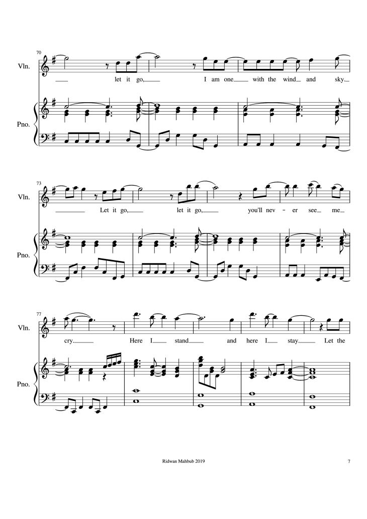 Page 7 of the piano sheet music PDF Piano – Let It Go Piano by Bobby Lopez