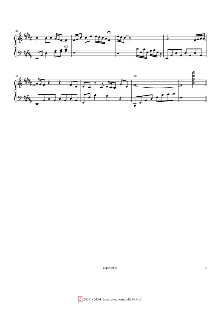 Page 3 of the piano sheet music PDF Piano – I will always love you Piano by Whitney Houston