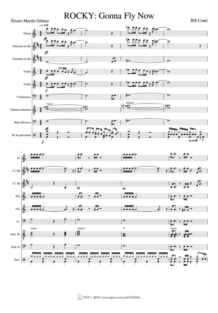 Page 1 of the piano sheet music PDF – ROCKY: Gonna Fly Now Violin by Bill Conti