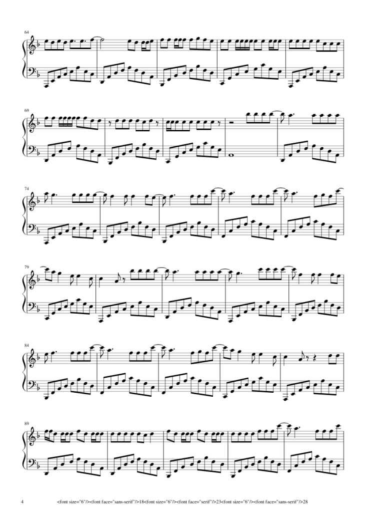 Page 4 of the piano sheet music PDF Piano – Reset Piano by Transcribed by Keung
