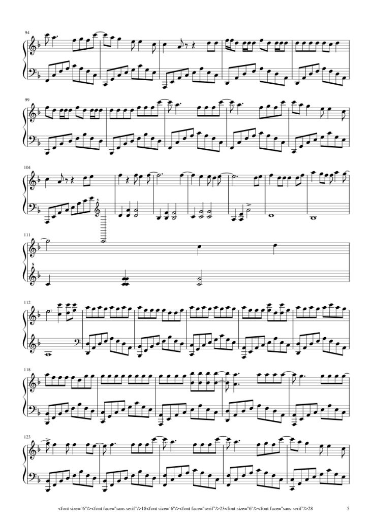 Page 5 of the piano sheet music PDF Piano – Reset Piano by Transcribed by Keung