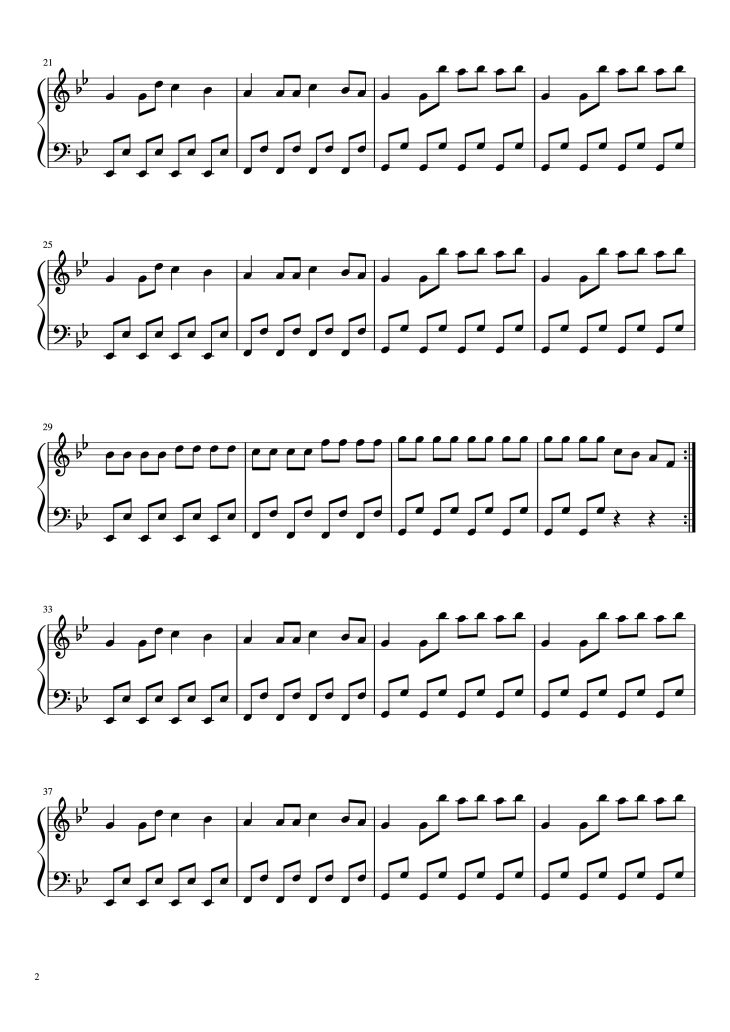 Page 2 of the piano sheet music PDF Piano – Coffin Dance Easy Piano by Benjamin Aidoo