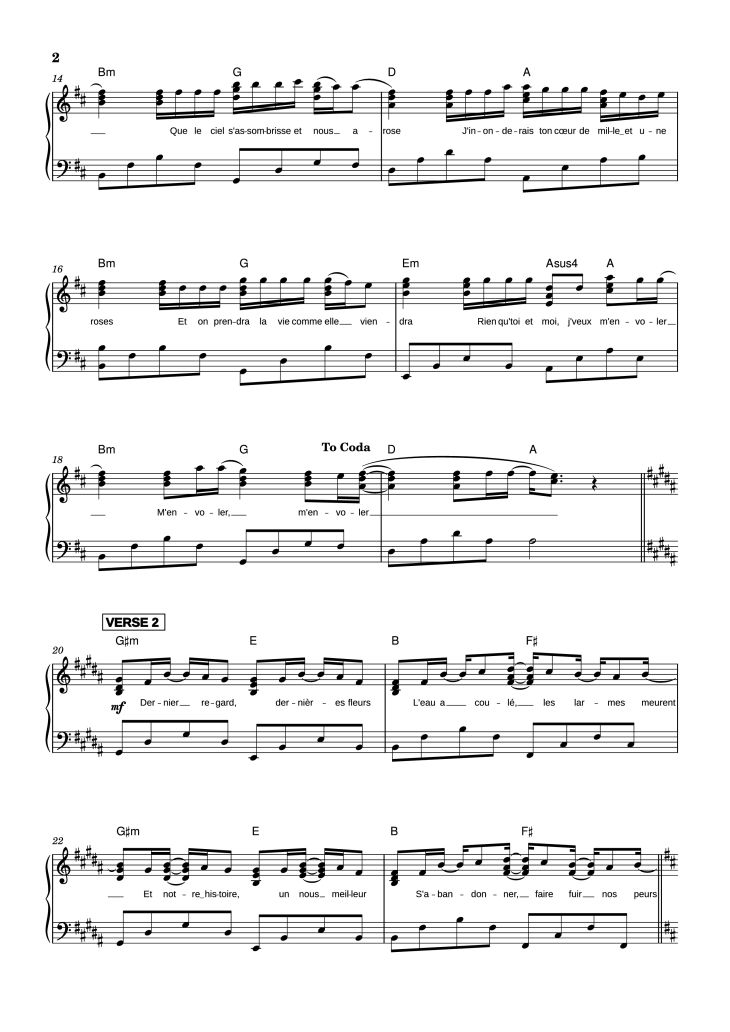 Page 2 of the piano sheet music PDF Piano – M