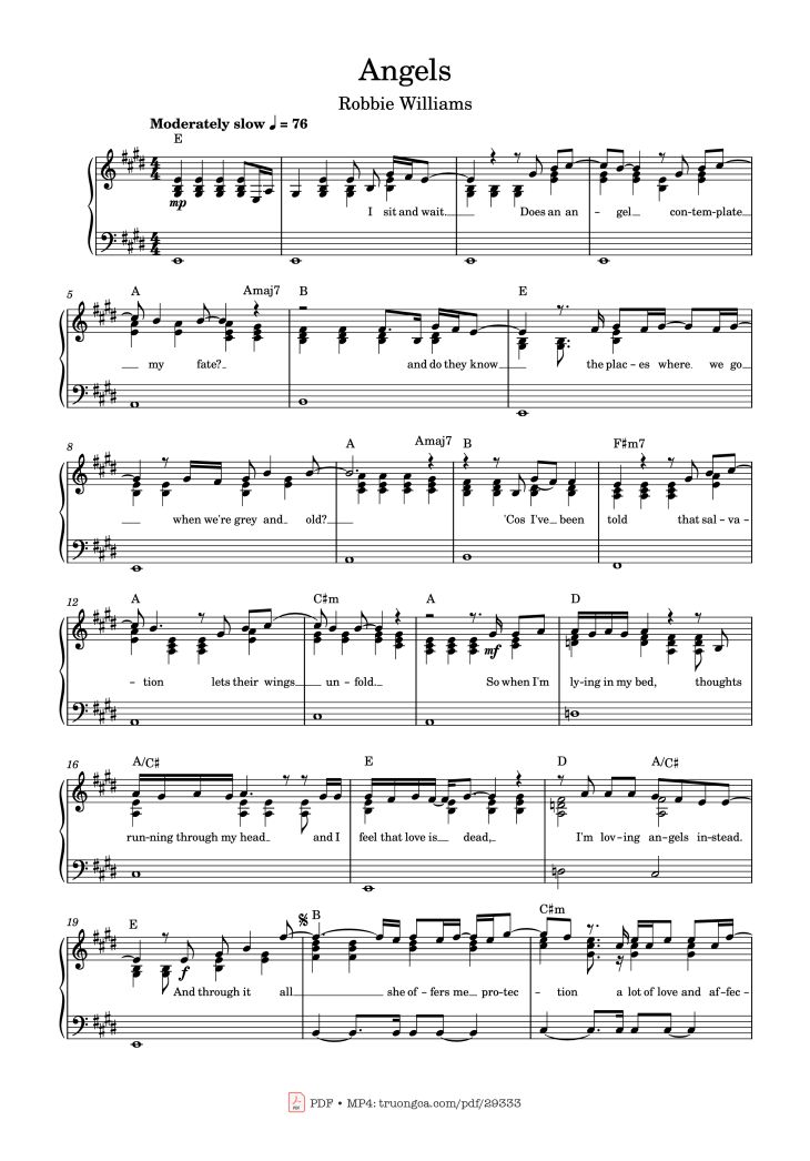 Page 1 of the piano sheet music PDF Piano – Angels Piano by Undefined