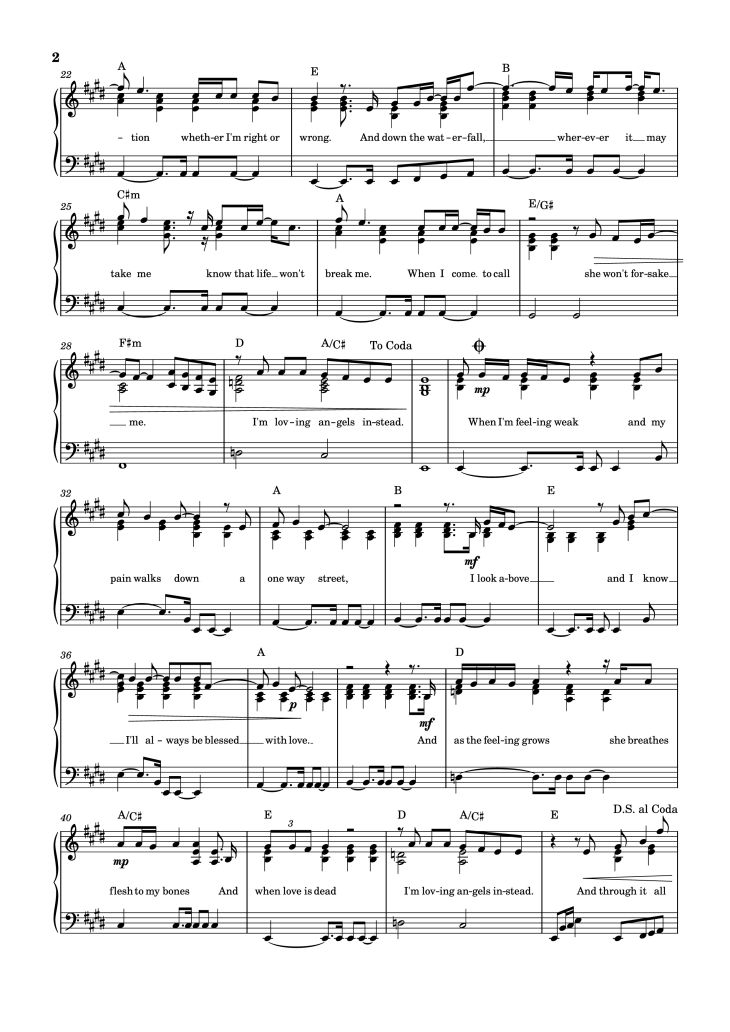 Page 2 of the piano sheet music PDF Piano – Angels Piano by Undefined