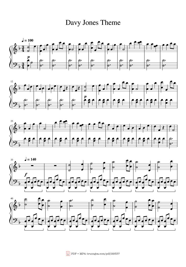 Page 1 of the piano sheet music PDF Piano – Davy Jones Theme Piano by Undefined