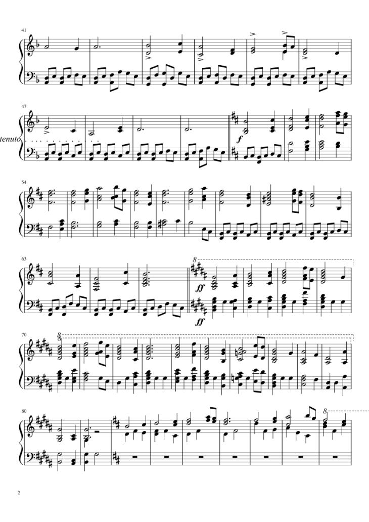 Page 2 of the piano sheet music PDF Piano – Davy Jones Theme Piano by Hanz Zimmer