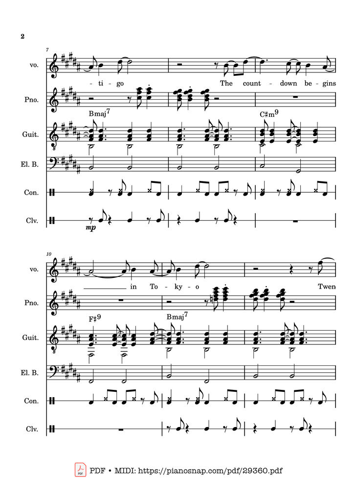 Page 2 of the piano sheet music PDF Piano Guitar Tab – Lover Girl - full transcription by Laufey