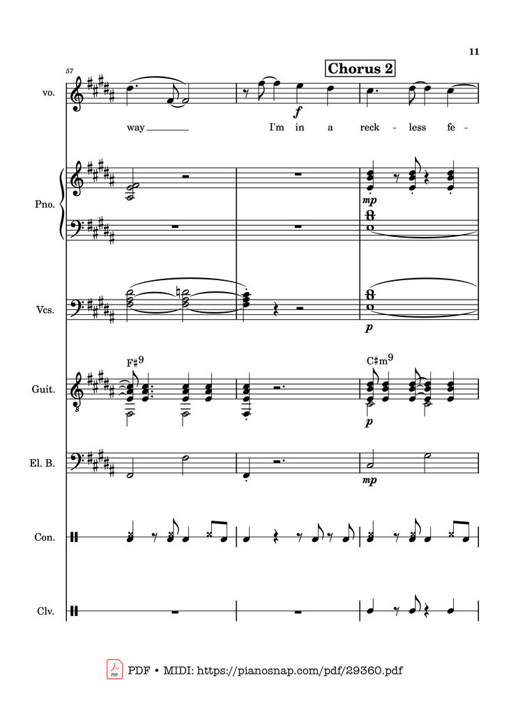 Page 11 of the piano sheet music PDF Piano Guitar Tab – Lover Girl - full transcription by Laufey