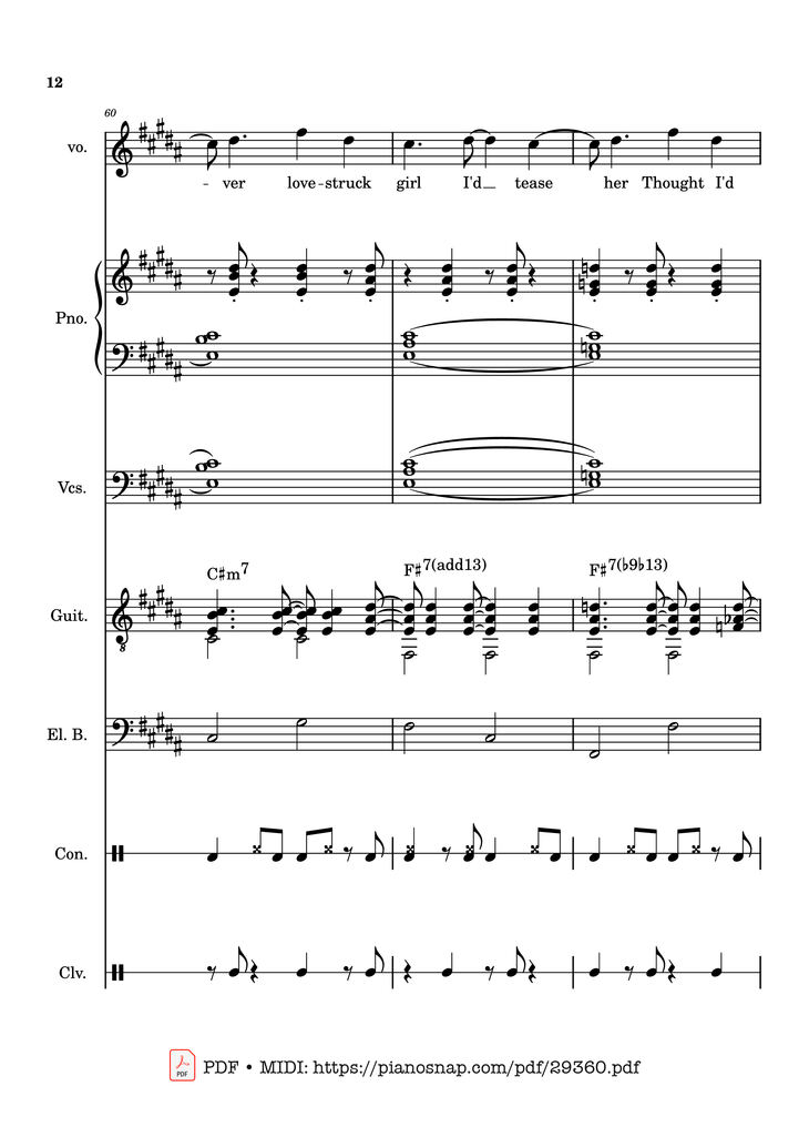 Page 12 of the piano sheet music PDF Piano Guitar Tab – Lover Girl - full transcription by Laufey