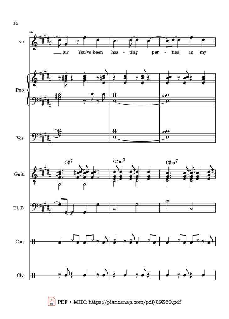 Page 14 of the piano sheet music PDF Piano Guitar Tab – Lover Girl - full transcription by Laufey