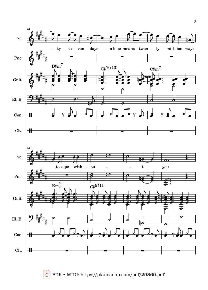 Page 3 of the piano sheet music PDF Piano Guitar Tab – Lover Girl - full transcription by Laufey