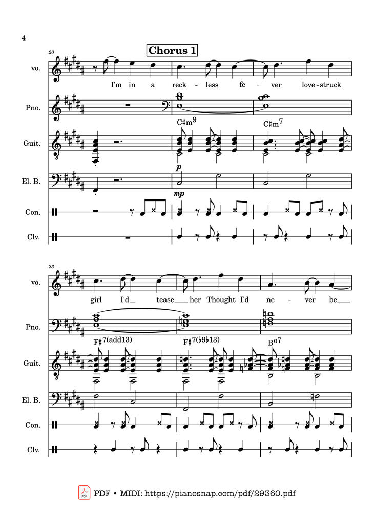 Page 4 of the piano sheet music PDF Piano Guitar Tab – Lover Girl - full transcription by Laufey