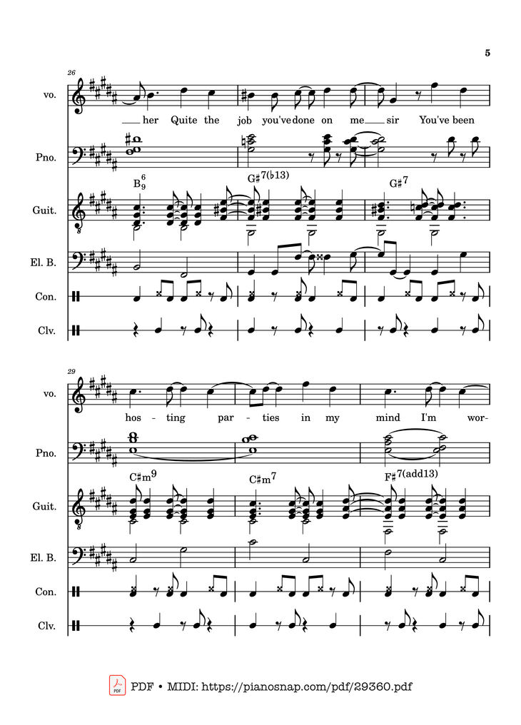 Page 5 of the piano sheet music PDF Piano Guitar Tab – Lover Girl - full transcription by Laufey
