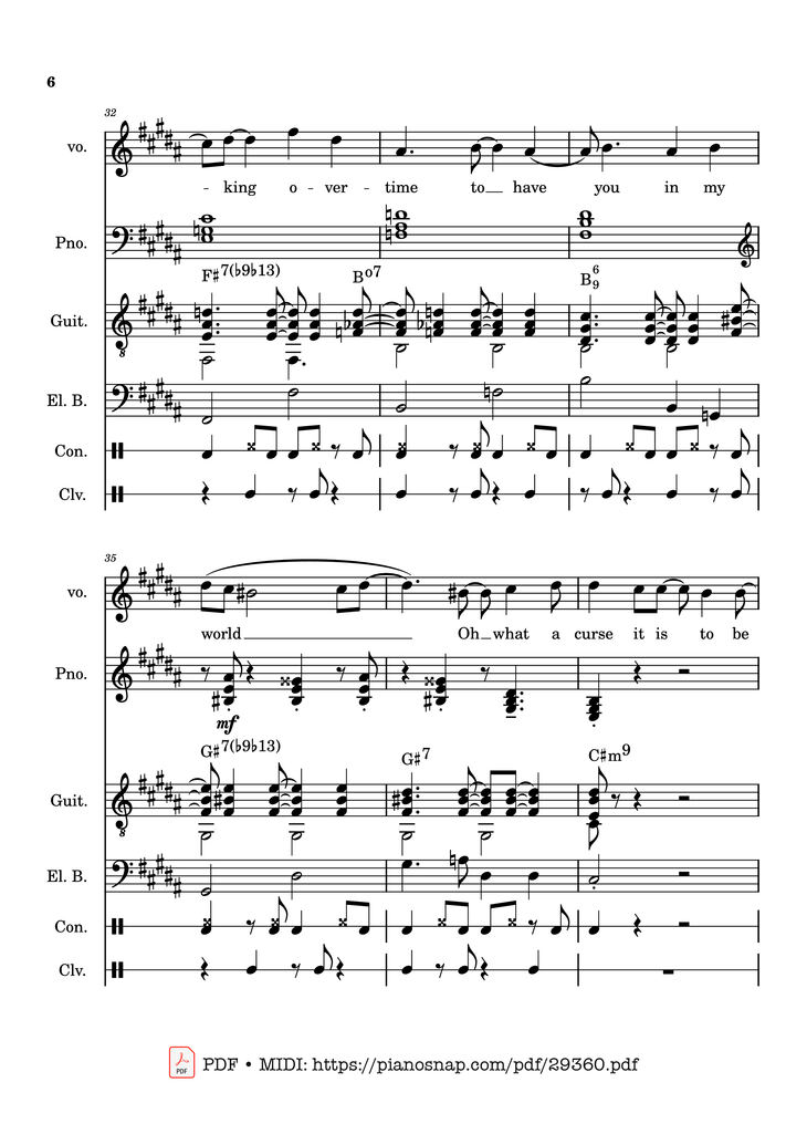 Page 6 of the piano sheet music PDF Piano Guitar Tab – Lover Girl - full transcription by Laufey