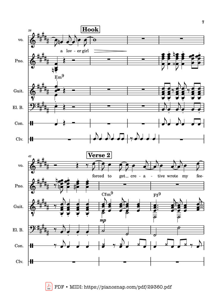 Page 7 of the piano sheet music PDF Piano Guitar Tab – Lover Girl - full transcription by Laufey