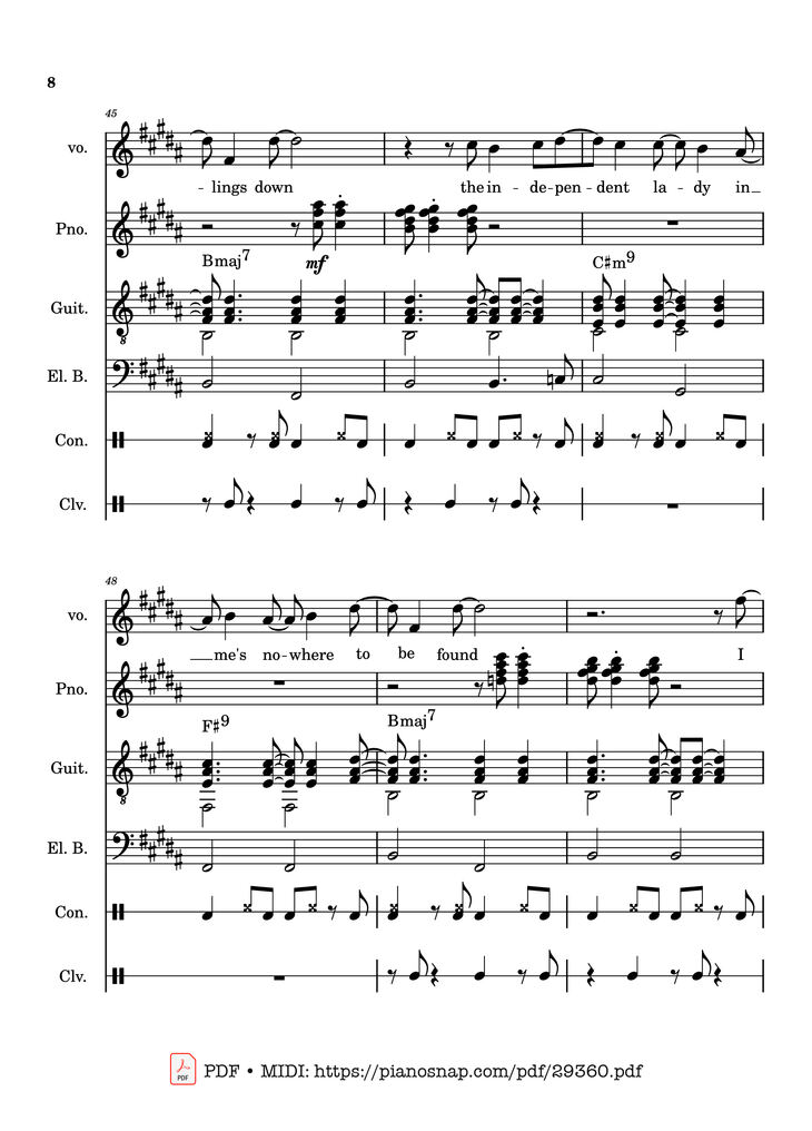 Page 8 of the piano sheet music PDF Piano Guitar Tab – Lover Girl - full transcription by Laufey