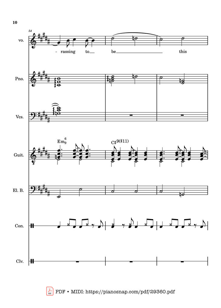 Page 10 of the piano sheet music PDF Piano Guitar Tab – Lover Girl - full transcription by Laufey