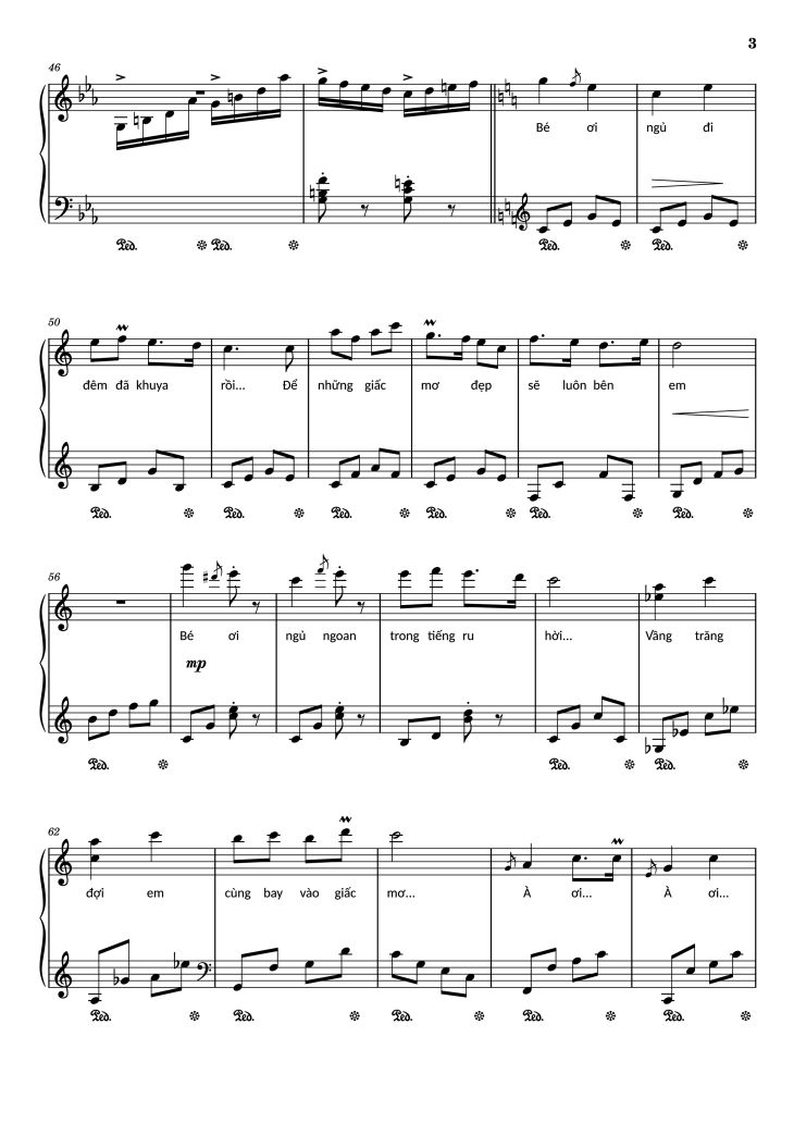 Page 3 of the piano sheet music PDF Piano – Chúc bé ngủ ngon Piano Hay by Lưu Hà An
