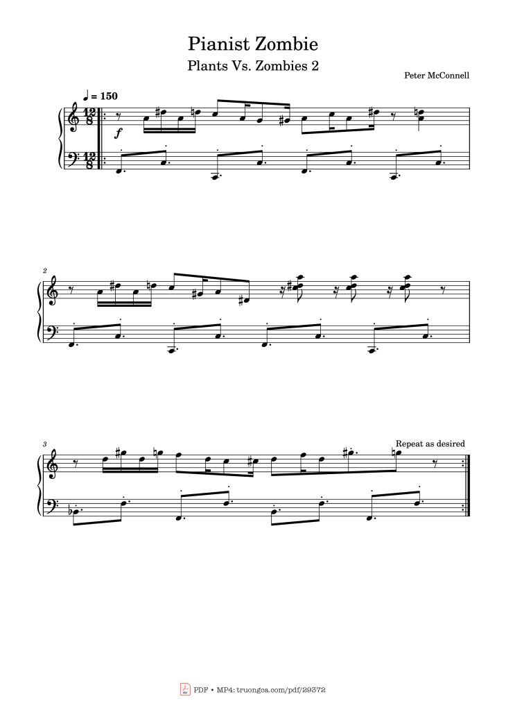 Page 1 of the piano sheet music PDF Piano – Pianist Zombie Piano by Peter McConnell