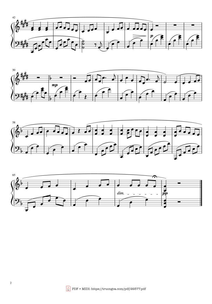 Page 2 of the piano sheet music PDF Piano – Always With Me Piano by Arr. by Lucas Masarczyk