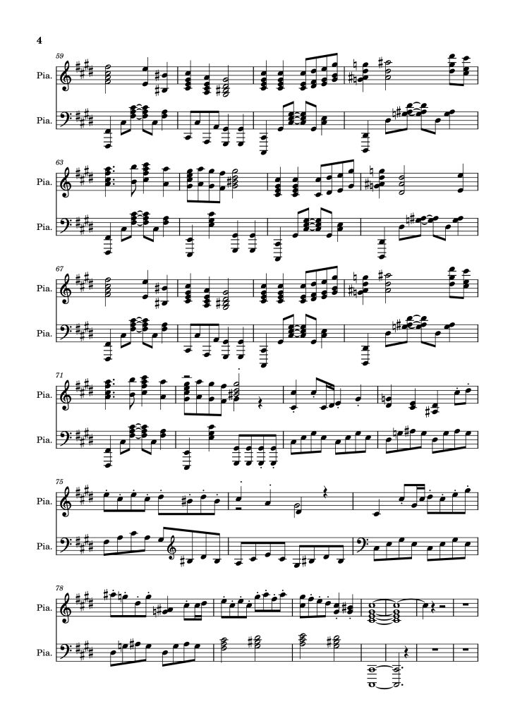 Page 4 of the piano sheet music PDF Piano – Geometry Dash - Skeletal Shenanigans Piano by Undefined