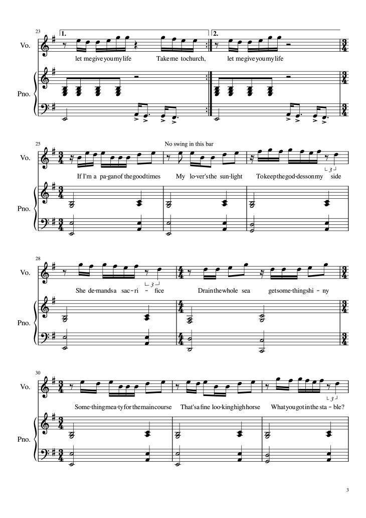 Page 3 of the piano sheet music PDF Piano – Take Me To Church Piano by Hozier