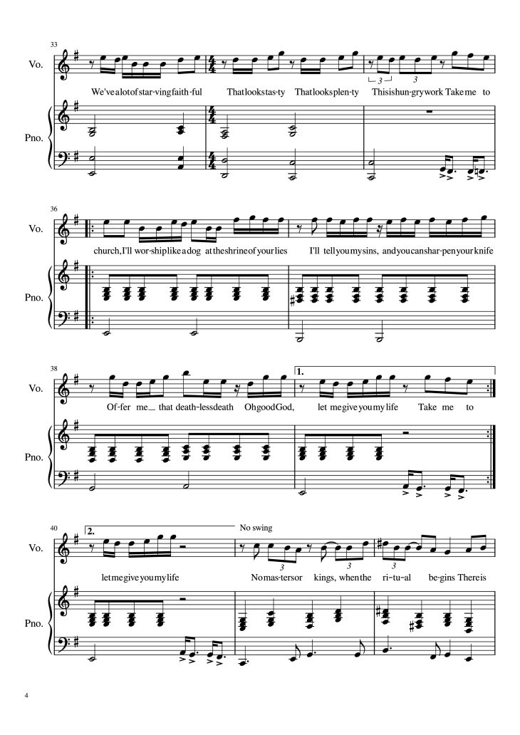 Page 4 of the piano sheet music PDF Piano – Take Me To Church Piano by Hozier