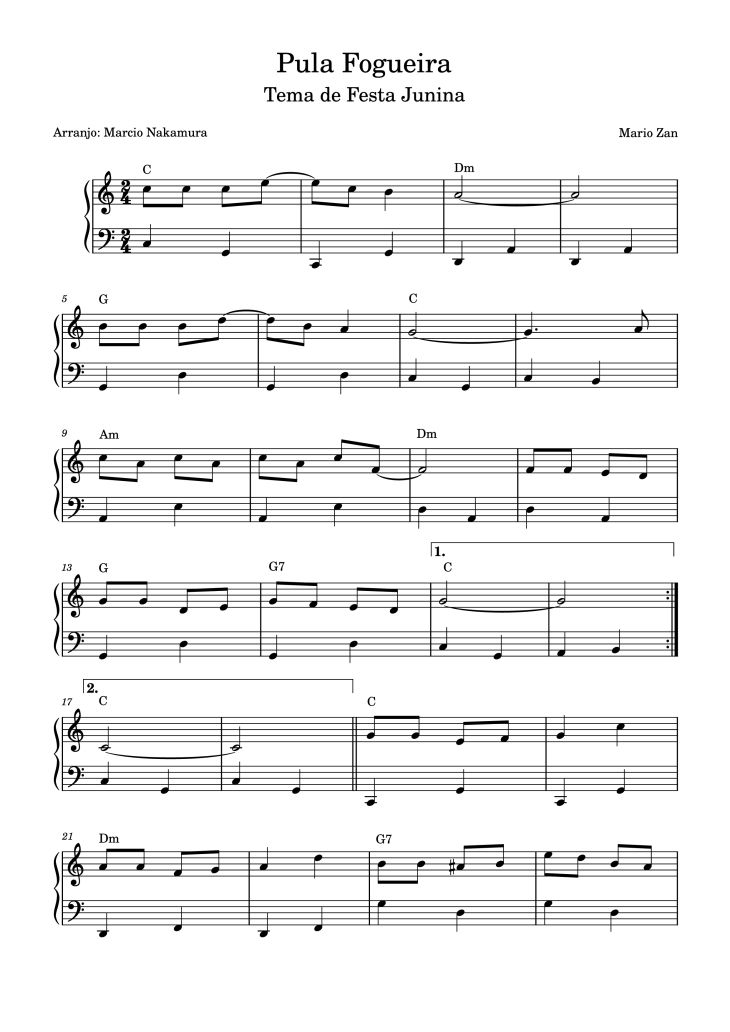 Page 1 of the piano sheet music PDF Piano – Pula Fogueira Piano by Mario Zan