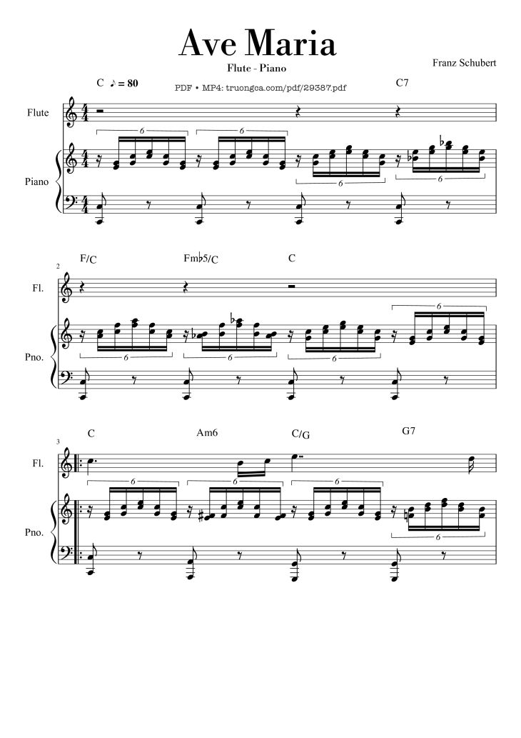 Page 1 of the piano sheet music PDF Piano – Ave Maria Piano by Franz Schubert