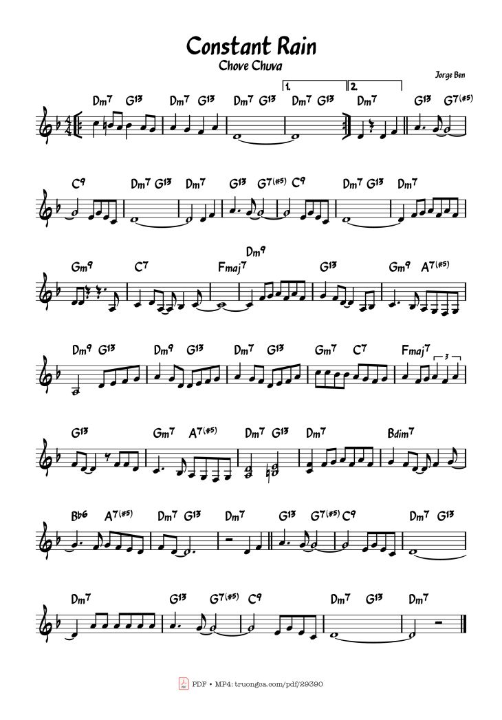 Page 1 of the piano sheet music PDF Piano – Constant Rain Piano by Jorge Ben