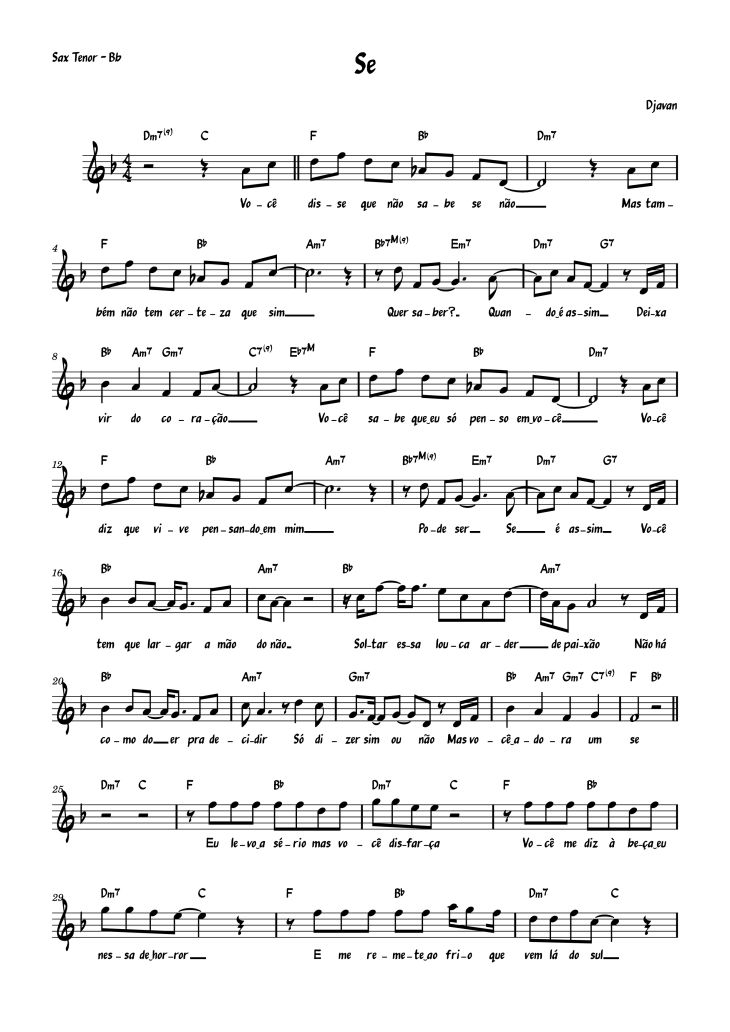Page 1 of the piano sheet music PDF Piano – Se Piano by Djavan